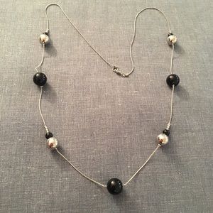 Black & Silver Bead Long Fashion Necklace